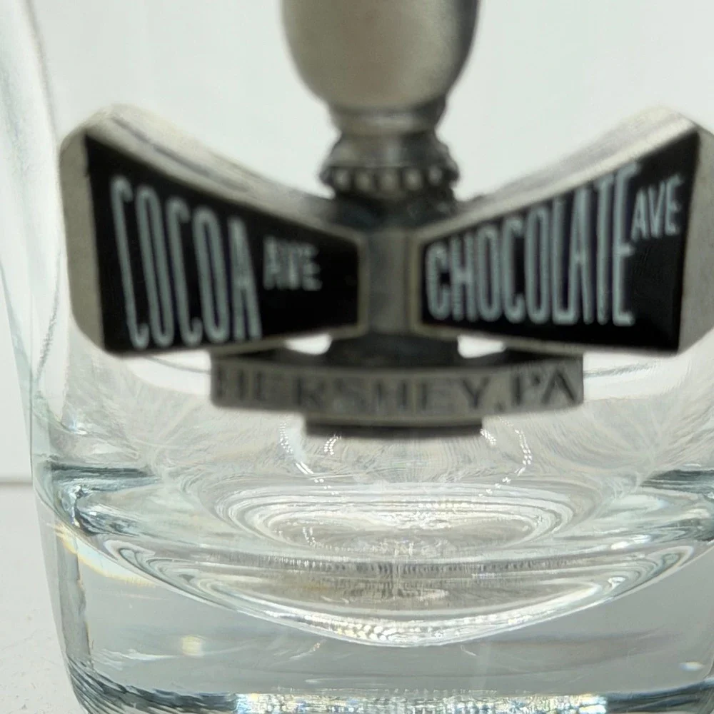 Hershey PA Shot Glass Cocoa Chocolate Ave Street Sign Pewter Emblem Souvenir USA